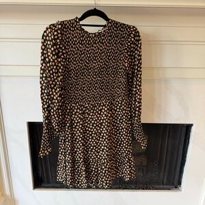 RIXO Black Long-Sleeve Dress with Peach Spot Print